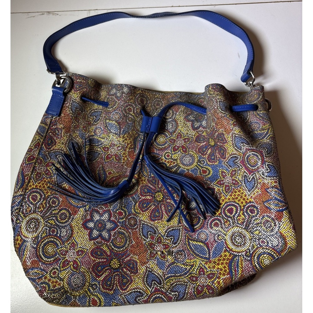 INNUE Italian Leather Floral Print Bucket Bag Boho Shoulder (RC8)